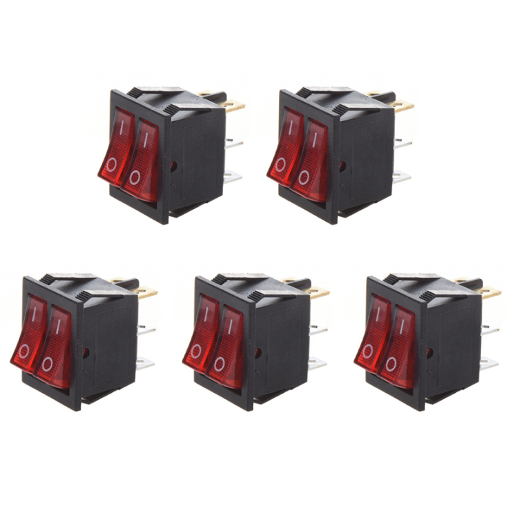 ARELENE 5X Red Light Illuminated 6 Pin Dual SPST ON/OFF Boat Rocker Switch AC 15A/250V 20A/125V