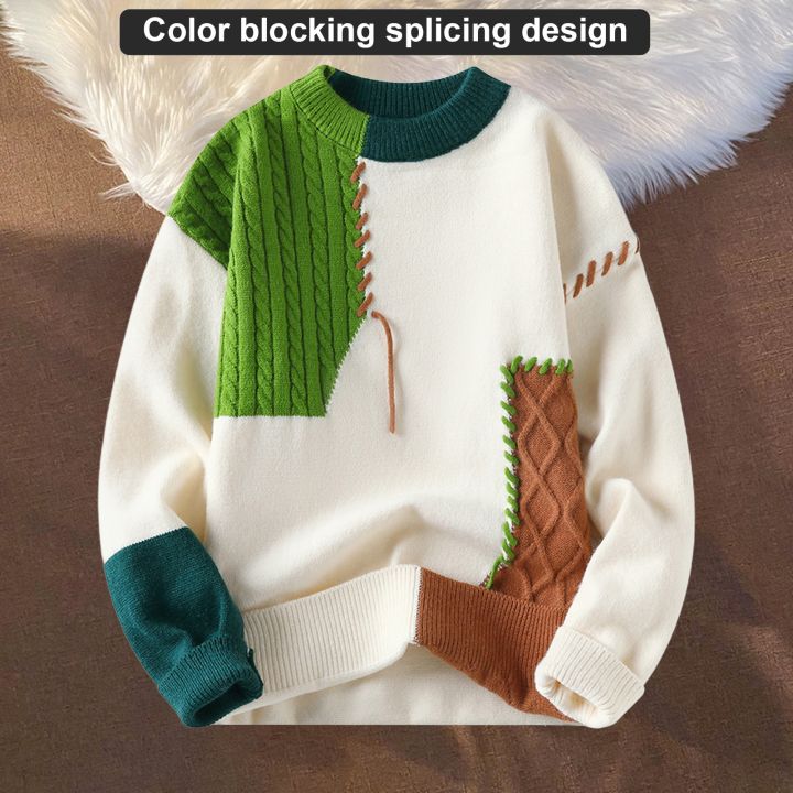 DESCENTE%20Men%20Long-sleeve%20Sweater%20Stylish%20Men's%20Color%20Block%20Sweater%20for%20Autumn%20Winter%20Warm%20Knitted%20Pullover%20for%20Casual%20Work%20Wear%20for%20Dating%20-%20Image%204