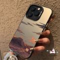 Dongzhu Summer Dusk Sunset Coconut Trees Luxury Plating Metal Phone Case Compatible for IPhone 11 15 14 13 12 Pro Ma XR X XS Max 15 14 Plus Shockproof Soft Silicone Cover. 