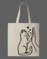 Cat High-Five Printed Canvas Tote Bag | Cute Kitten Art Eco-Friendly Cotton Shoulder Bag -White, Black. 