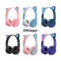 Difutagui New specials Cute Cat Ear Headphones with RGB LED Light Wireless Headset Original Kids Girls Stereo Phone Music Bluetooth Headset PC Gamer Gift. 