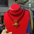 Citadel Gold Plated Traditional Newari Jewellery Tayo Necklace Mala With Red Munga for Women/Girls. 