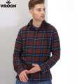 Wrogn Under The Hood Brown Slim Fit Checked Hoodie for men. 