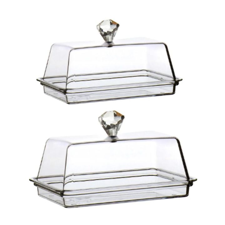 Convenient Acrylic Clear Butter Dish Rectangular Transparent Butter Keeper Tray Reusable with Handled Lid Butter Dish Container Kitchen