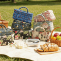 Retro Design Floral Pattern Bento Handbags Foldable Portable Shopper Bag Patchwork Design Cotton Material Storage Basket Home Textile Storage. 