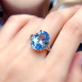 【Innovative Simple Elegant Oval Blue Simulation Aquamarine Topaz Ring Women's Finger Ring Copper. 