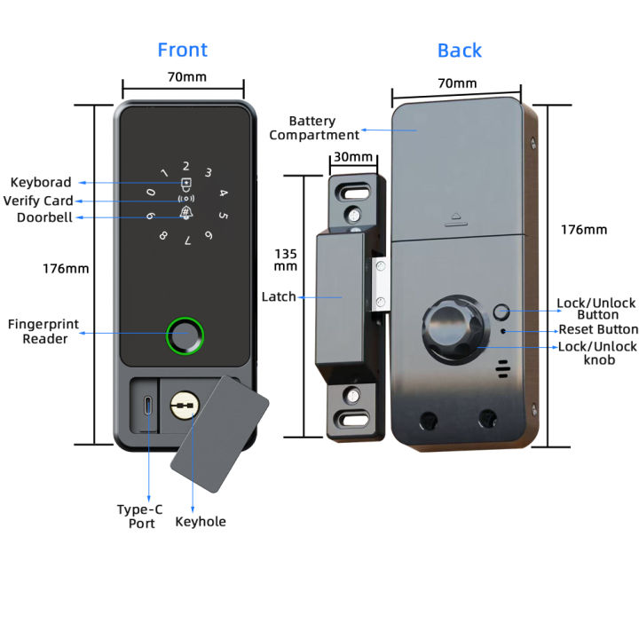 Steel%20Door%20Unlock%20Password%20Lock%20Electronic%20Smart%20Bluetooth%20Tuya%20RAYKUBEG18%20Door%20Lock%20Fingerprint%20Digital%20APP/IC%20Card/Wooden%20Door%20-%20Image%203