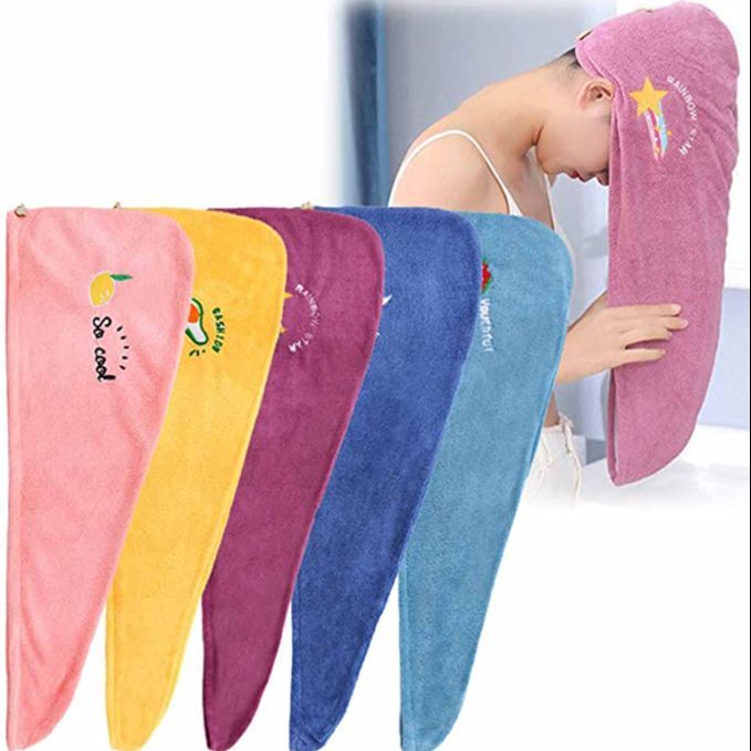 Coral Fleece Ladies Hair Towel Set, Soft Dry Hair Towel with Embroidery for Children and Women | Comfortable and Absorbent