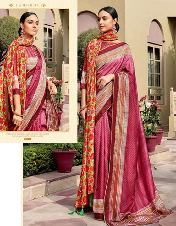 Soft Kashmiri Silk Saree with Pashmina Shawl and Blouse