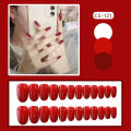 MAANGE 24Pcs Red Glossy Almond Press On Nails With Glue File CS121. 