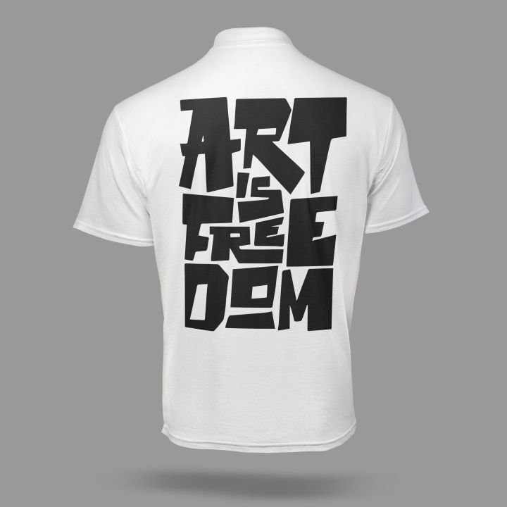 "Art%20Is%20Freedom"%20Graphic%20Print%20White%20T-Shirt-%20Front%20&%20Back%20Design%20-%20Image%203