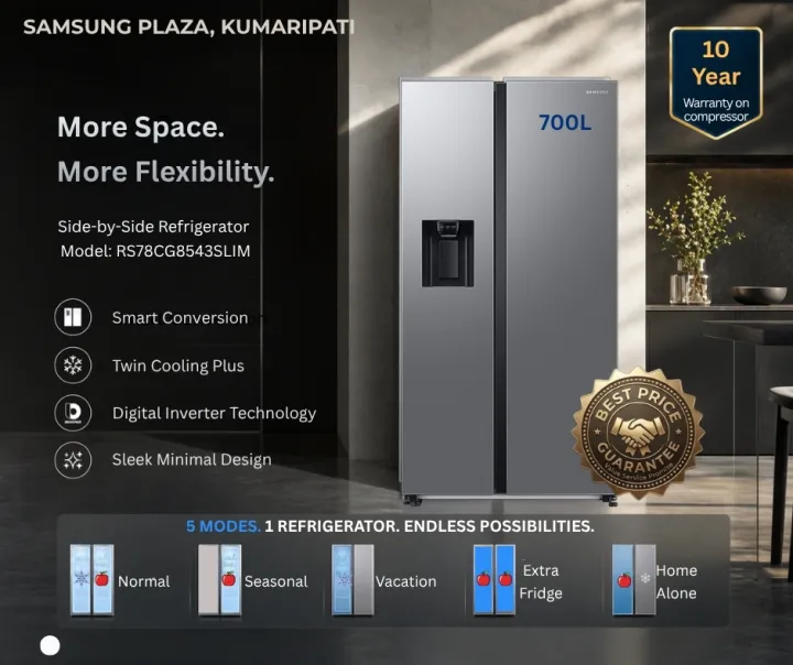 Samsung%20700L%20Side-By-Side%20Refrigerator%20%20%7C%20Smart%20WiFi%20Embedded,%20Digital%20Inverter,%205-in-1%20Convertible,%20Twin%20Cooling%20Plus,%20Non-Plumbing%20Water%20Dispenser,%20Silver%20EZ%20Clean%20Steel,%2010Y%20Warranty%20-%20Image%203