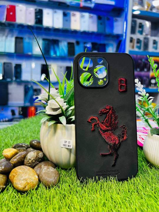 Santa Barbara Polo Racquet Club Embroidered Luxury iPhone Covers for iPhone 11/11 Pro/11 Pro Max, 12/12 Pro/12 Pro Max, 13/13 Pro/13 Pro Max, 14/14 Pro/14 Pro Max, 15/15 Pro/15 Pro Max | Premium Polo Case with Stylish Horse Design in Grey Black | Polo C