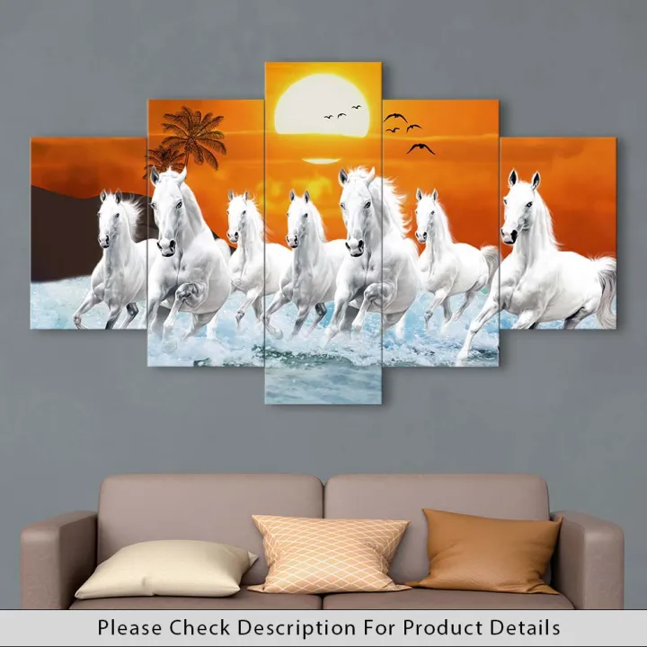 5%20Panel%20Custom%20Manipulated%20seven%20white%20horse%20Significant%20on%20Vastu%20Matte%20Canvas%20Cotton%20Print%20Large%20Size%20-%20Image%204