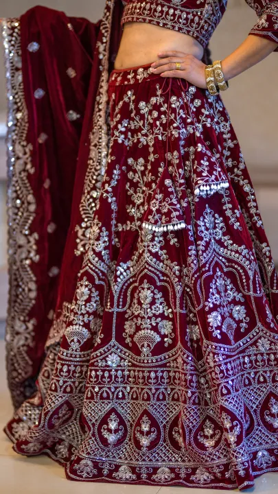 Bridal%20Lehenga%20Choli%20-%20Velvet%20Silver%20Thread%20And%20Siquence%20Embroidery%20Design%20-For%20Women%20-%20Image%203