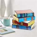 3PCS Stained Glass Stacked Books Lamp Vintage Handcrafted Glass Nightstand Desk Book Lamps Multicolor. 