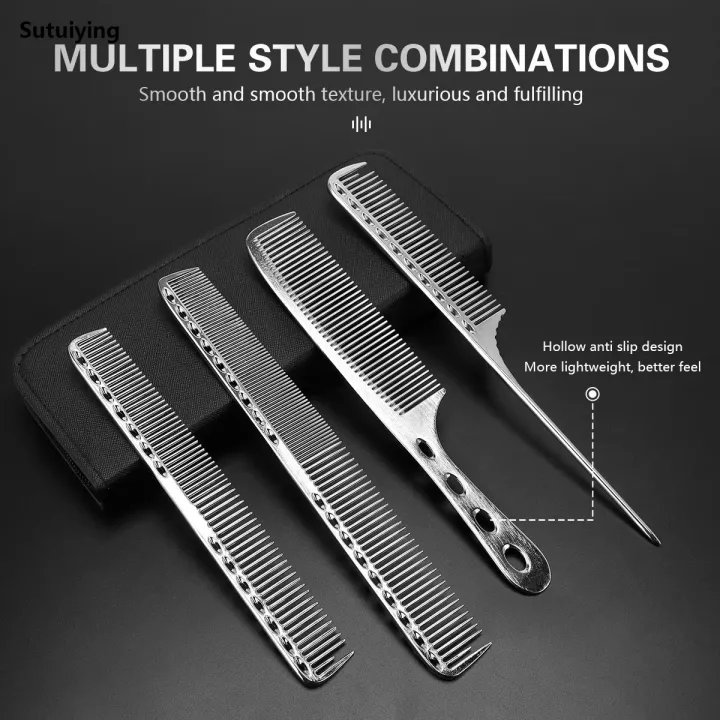 Sutuiying%204pcs%20Professional%20Comb%20Set%20Stainless%20Steel%20Space%20Aluminum%20Hairbrush%20Bargain%20price%20Salon%20Pointed%20Tail%20Comb%20Hair%20Brush%20Haircutting%20Barber%20Tools%20-%20Image%203