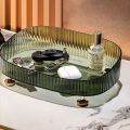 Light Luxury Large Capacity Makeup Perfume Organizer Anti-slip Transparent Bathroom Vanity Tray with Gold Stand Cosmetics Desktop Storage Box Home. 