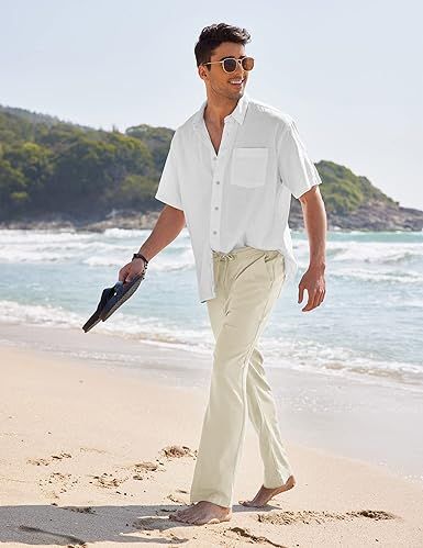 Drawstring Pants Mens Linen Pants For Beach Wedding Men's Casual