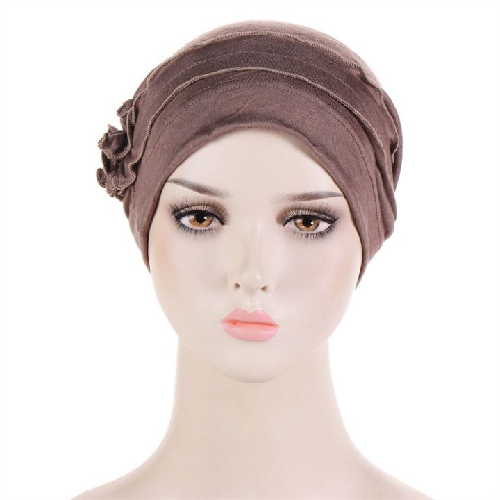 Fxhixiy Women Hijab Beading Pearl Braid Turban Hat Head Scarf Cancer Chemo Beanies Bandana Headwrap Cap, Black, One Size