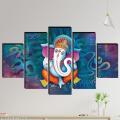 5 Panel Beautiful Ganesh Canvas Painting Posters. 