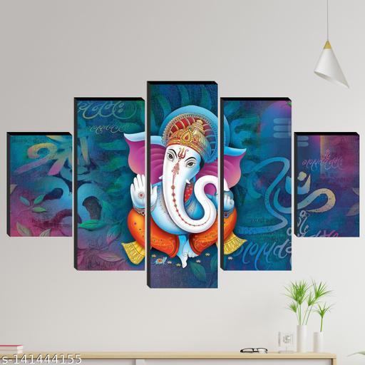 5 Panel Beautiful Ganesh Canvas Painting Posters