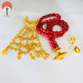 Pure Gold Plated Panchadhatu Traditional Newari Jewelry Set With Nyapu Sikha, Red Beaded Taayou and Makasi (2 pieces) For Women. 
