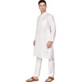 White Solid Pure Cotton Traditional Kurta Pajama Set For Pooja Brataband Marriage Occasion For Men. 