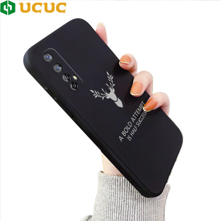 UCUC for Realme 7 / Narzo 20 Pro Back Cover Flower Antlers Soft Thin Liquid Silicone Phone Case