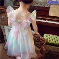 NEW Anedshaop Portable New Summer Cute Girls Princess Dress Gradient Rainbow Butterfly Decoration Mesh Dress For Girls Kids Party Prom Gown Clothes. 