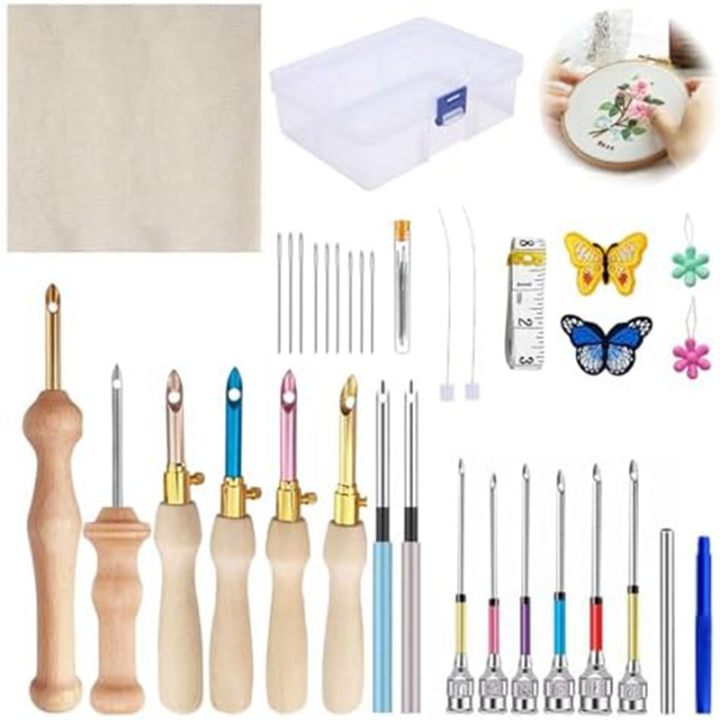 35Pcs Punch Needle Kit Punch Needle Tool for Embroidery Floss Stitching ...