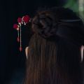 Headdress Red Rose Chinese Hair Stick Retro Handmade Flower Hair Forks Wooden with Tassel Hair Bun Hanfu Party. 