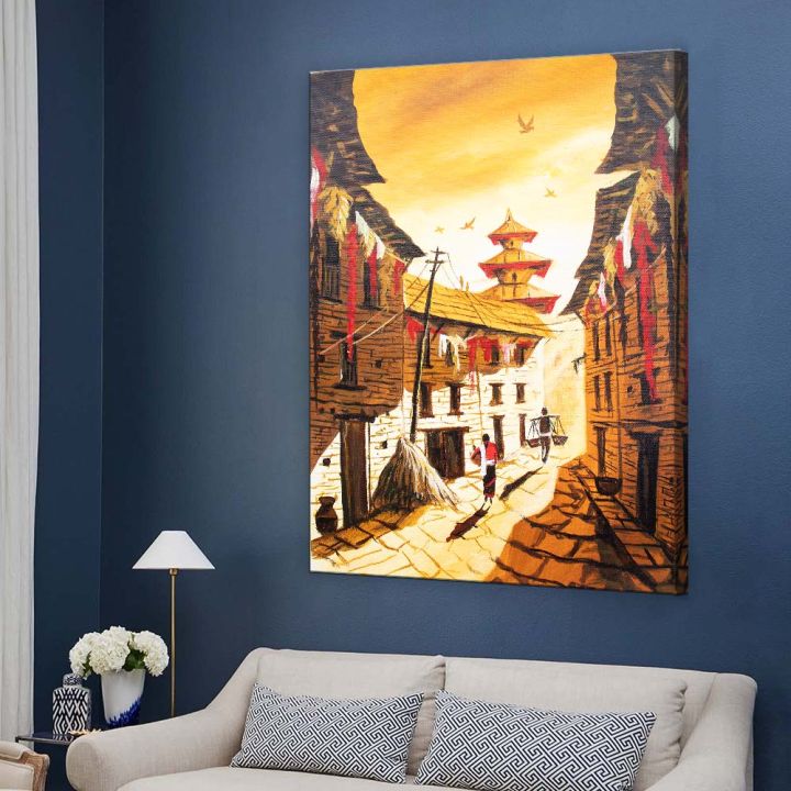 Single%20Panel%20Golden%20Galli%20Painting%20Of%20Traditional%20Newari%20Culture%20Matte%20Cotton%20Canvas%20Print%20Tightly%20Wrapped%20In%20Wooden%20Frame%20%7C%2024%20inch%20X%2018%20inch%20-%20Image%203
