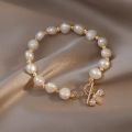 Enacolor Delicate Luxury Zircon Golden Metal Bee Shaped Pearl Bracelet for Women Chain Accessories 2024. 