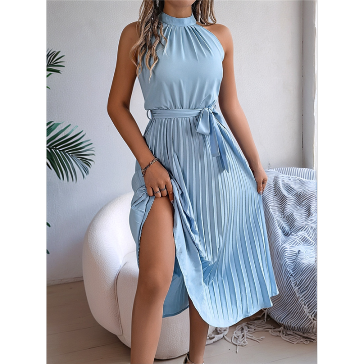 Women'S%202025%20Summer%20Sleeveless%20Halter%20Neck%20Pleated%20Midi%20Cocktail%20Dresses%20A%20Line%20Flowy%20Beach%20Sun%20Dress%20-%20Image%207