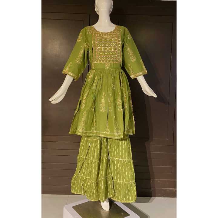 Kurtha Surwal Sarara Set For Women In Green