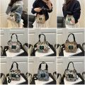Retro Nylon Shoulder Bag Flower Pattern Comfortable Bucket Bag Large Capacity Portable Tote Bag. 