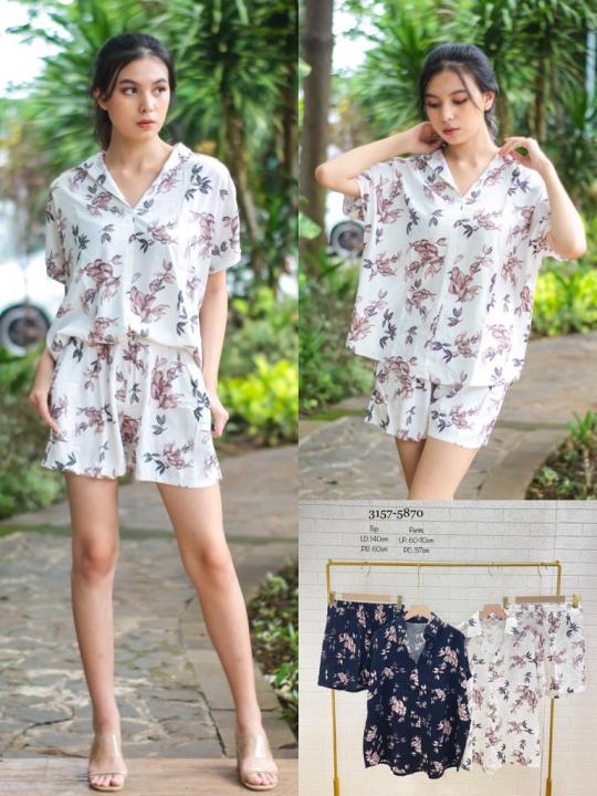 Attire Nepal Women'S Half T-Shirt And Half Pants Leaves Printed Set (Set-35)