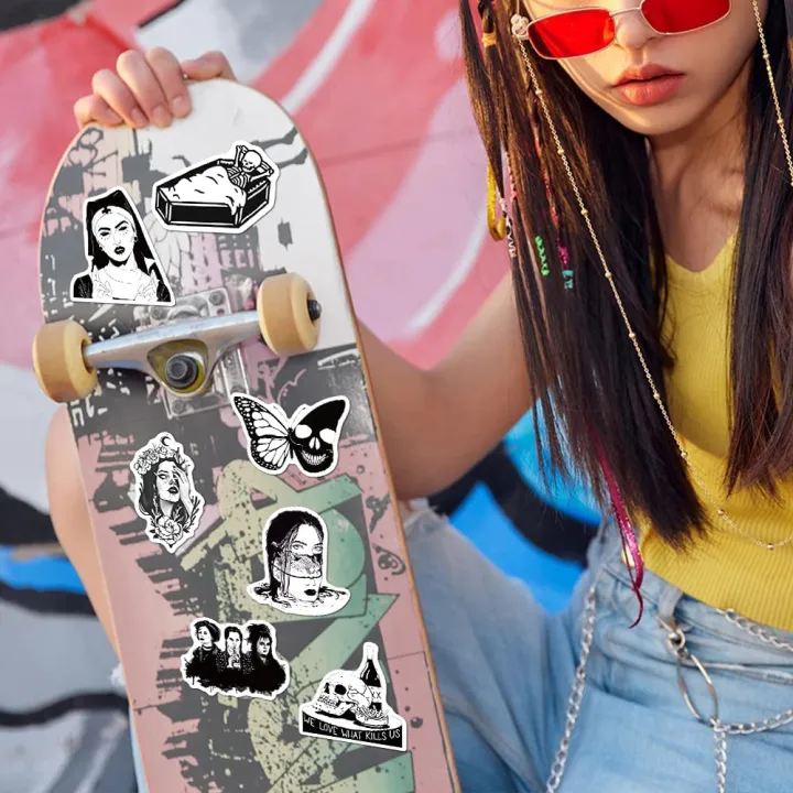 Artsy%20Home%2025/50pcs%20Black%20and%20White%20Punk%20Gothic%20Stickers%20for%20Laptops,%20Computers,%20Hydro%20Flasks,%20Skateboard%20and%20Travel%20Case%20-%20Image%203