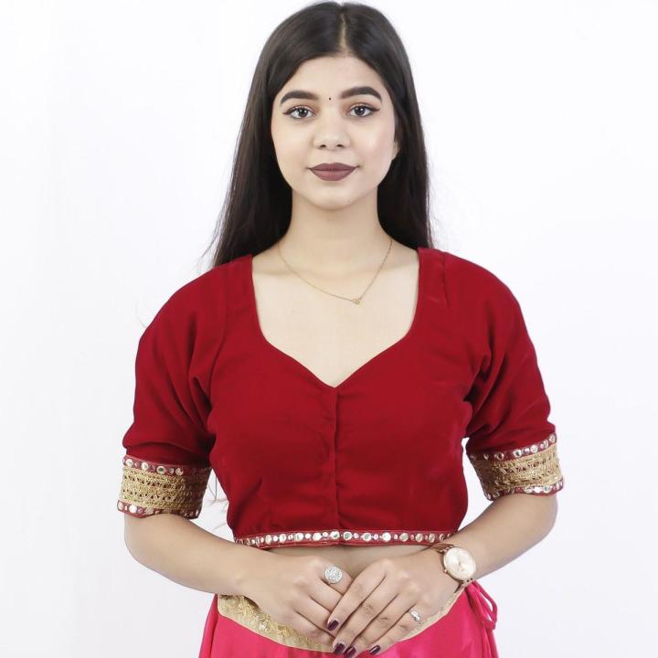 Ruby Red Lace Bordered Saree Blouse For Women - Nb-1016