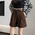Corduroy shorts women's autumn winter 2024 new high-waisted slim black casual a-line shorts to wear wide-leg boots and pants. 