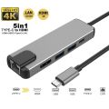 5 In 1 USB Type C Hub HDMI Rj45 Lan Adapter For Macbook Air Thunderbolt 3 USB C Charger Port To Gigabit Ethernet Adapter. 