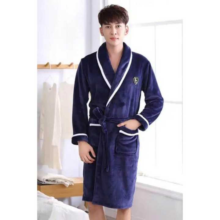 Solid Color Flannel Long Sleeve Bathrobe