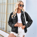 Women Oversized Denim Jacket Beading Jeans Coat. 