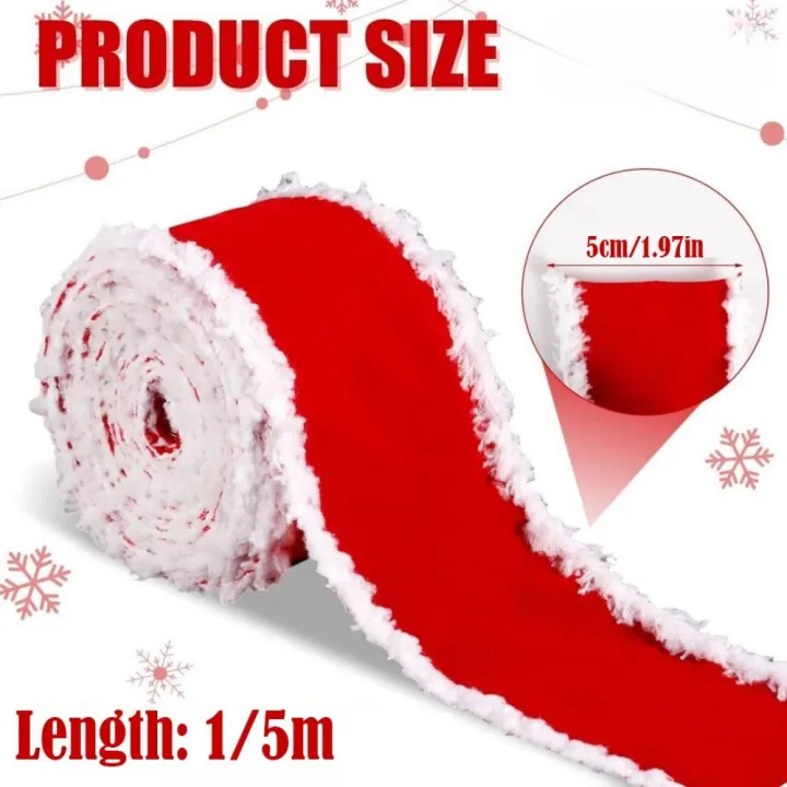 Portable%201/5m%20Christmas%20Decoration%20Red%20Ribbons%20DIY%205cm%20Wide%20Christmas%20Bows%20White%20Fur%20Edge%20Wreath%20Bows%20Christmas%20Decoration%20-%20Image%202