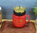 1 Pcs Red & Black Queen+King Ceramic Cup-Crown Mug With Lid For Coffee,Tea. 