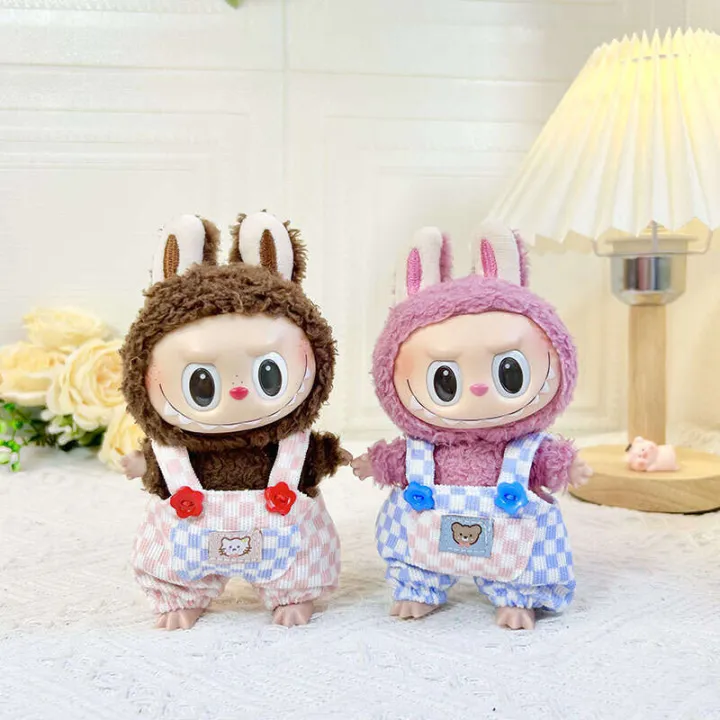 Clothing%20Only%5D%2017cm%20Blind%20Box%20Doll%20Keychain%20Labubu%20Plush%20Toy%20Clothes%20Pink%20and%20White%20Plaid%20Overalls%20Cute%20-%20Image%202