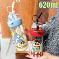 High Appearance 620ml Crayon Shin-chan Water Cup Transparent Cartoon Straw Cup Children's Water Bottle Gifts. 