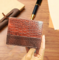 Crocodile Pattern Brown Genuine Leather Wallet 6cc For Men [B1156]. 