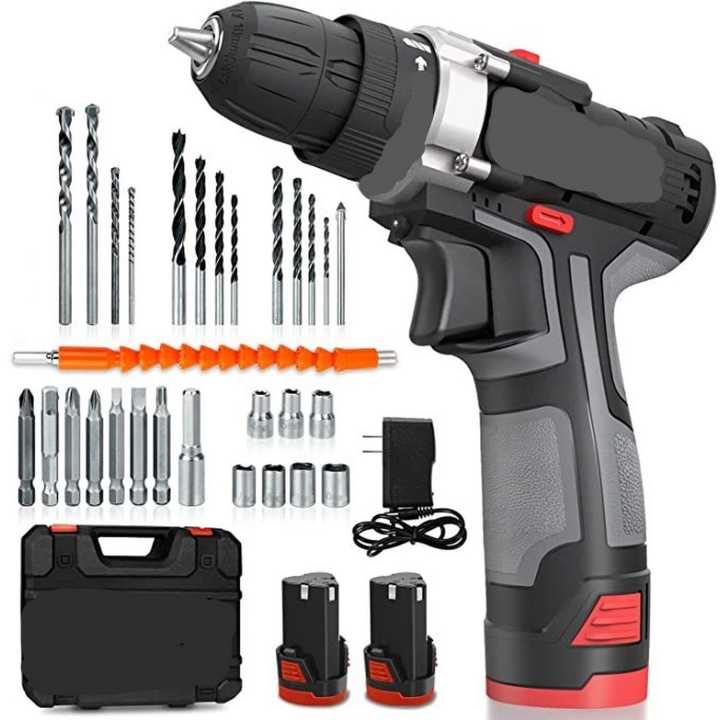 Cordless Drill Set 2 Batteries 12V With 40 Pieces Accessories Portable Battery Powered Cordless Electric Drill Daraz .np